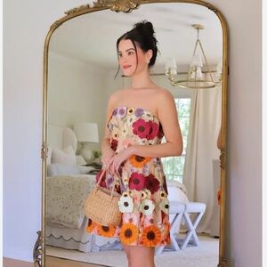 ANTONIO MELANI Strapless Floral Mini Dress - Pink and Orange